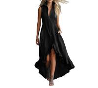 Generisch Vestido maxi para mujer, vestido de cóctel con cuello en V, sin mangas, espalda descubierta, vestido de fiesta, vestido de fiesta corto, asimétrico, vestido de fiesta, vestido de vaquera