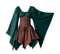 Generisch Vestido medieval para mujer con mangas de trompeta, vestido gótico, retro, renacentista, cosplay, talla grande, vestido de carnaval, fiesta, Halloween, disfraz de bruja