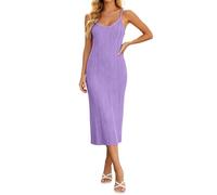 Generisch Vestido midi para mujer, ajustado a la figura, vestido de playa, informal, sin mangas, vestido de punto con cuello en V y punto acanalado, elegante, vestido de noche, bodycon hombros