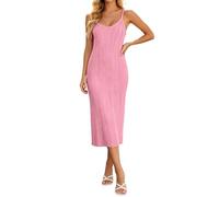 Generisch Vestido midi para mujer, ajustado a la figura, vestido de playa, informal, sin mangas, vestido de punto con cuello en V y punto acanalado, elegante, vestido de noche, bodycon hombros