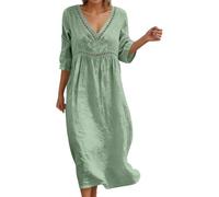 Generisch Vestido midi para mujer de estilo bohemio con bordado de agujeros - Vestido de verano aireado con manga 3/4 y cintura imperio | Vestido túnica informal para vacaciones y ocio, Style_y04