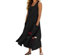 Generisch Vestido midi para mujer relajado combinado con detalle de bolsillos, vestido informal con forma sin mangas y ancho holgado, aspecto de verano aireado para el día a día y las vacaciones