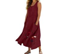 Generisch Vestido midi para mujer relajado combinado con detalle de bolsillos, vestido informal con forma sin mangas y ancho holgado, aspecto de verano aireado para el día a día y las vacaciones
