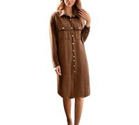 Generisch Vestido midi para mujer, vestido camisero, informal, ropa de trabajo, manga larga, vestido de fiesta, vestido de ocio, vestido con botones, elegante, vestido de invierno moderno, marrón, L