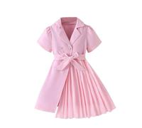 Generisch Vestido negro niña bebé bebé verano niña vestido de moda color a juego solapa manga corta encaje moda, Rosa., 6-7 años