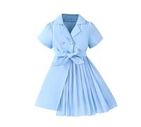 Generisch Vestido negro niña bebé bebé verano niña vestido de moda color a juego solapa manga corta encaje moda, azul celeste, 7-8 años