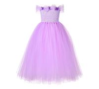 Generisch Vestido negro para niños, vestido de princesa de cuento de hadas de malla para niños pequeños con bordado floral, vestido de fiesta hasta el suelo para concursos, morado, 4-5 años