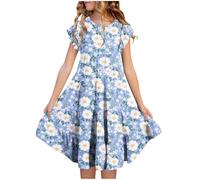 Generisch Vestido para niña con estampado floral, falda escalonada aireada para ocasiones especiales y días cotidianos sin preocupaciones, azul celeste, 10-11 años