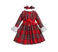 Generisch Vestido para niña, vestido de fiesta a cuadros para niños pequeños y bebés, atuendo festivo para vacaciones, diseño elegante en rojo y verde, multicolor, 3-4 años