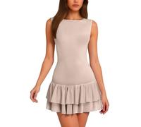 Generisch Vestido sexy para mujer, sin mangas, cuello redondo, minivestido de volantes, ajustado, corto, vestido de verano, elástico, para fiesta, club, bodycon, elegante, vestido de cóctel, vestido