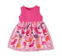 Generisch Vestido sin mangas para niña con estampado de dinosaurios Vestidos de fiesta de baile Ropa, rojo, 3-4 años