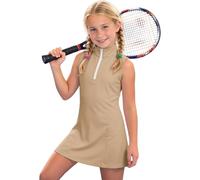 Generisch Vestido sin mangas para niñas con cuello de cremallera, ideal para jóvenes y deportivas, caqui, 12-13 años
