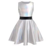 Generisch Vestido sin mangas para niños pequeños actuaciones de baile metálico brillante vestido de fiesta para niñas (rojo 120) de dos piezas para niños, plata, 120