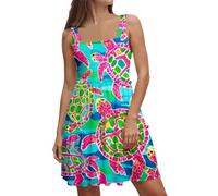 Generisch Vestido swing para mujer 2025 moderno estampado patchwork aspecto chaleco sin mangas cuello redondo diseño holgado casual verano, multicolor, L