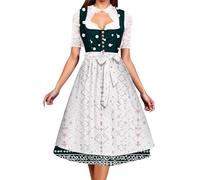 Generisch Vestido tradicional tirolés midi para mujer, elegante, retro, festivo, traje tirolés, falda tradicional tirolesa, tallas grandes, Oktoberfest, atuendo con encaje floral, verde, L
