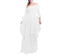 Generisch Vestido victoriano para mujer, estilo medieval, vintage, vestido de noche, vestido de fiesta, monocolor, túnica, vestido de cintura, vestido de princesa, vestido de baile para Halloween