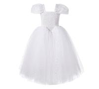 Generisch Vestidos blancos para niñas Vestido de princesa de cuento de hadas de malla para niños pequeños con bordado floral,Vestido de fiesta hasta el suelo, Blanco, 2-3 años