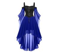 Generisch Vestidos de cóctel para mujer, talla grande, estilo gótico, vestido midi cruzado, manga larga, acampanado, longitud irregular, vestido de gasa de manga corta, vestido de fiesta, azul, L