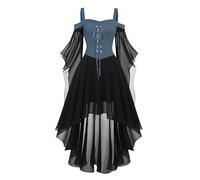 Generisch Vestidos de cóctel para mujer, tallas grandes, a la moda, gótico, midi croset, manga larga, acampanado, longitud irregular, vestido de gasa de manga corta, azul claro, L