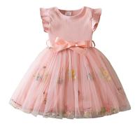 Generisch Vestidos de comunión Carnaval Niños Niñas Fly Mangas Bowknot Bordado Flores Estampados Vestidos Vestidos Ropa, Rosa., 2-3 años