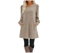 Generisch Vestidos de mujer elegantes cuello redondo monocolor vestidos con botones manga larga corto vestido casual con bolsillos vestido de noche cálido mini vestido de otoño invierno vestido túnica