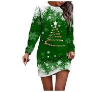 Generisch Vestidos de mujer manga larga festivo estampado cuello redondo manga larga casual casual sin D vestidos de verano cortos para mujer, verde, L