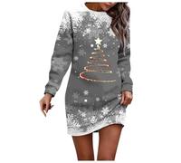 Generisch Vestidos de mujer manga larga festivo estampado cuello redondo manga larga casual casual sin D vestidos de verano cortos para mujer, gris, XXL