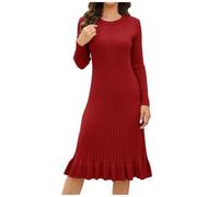 Generisch Vestidos de Navidad Nuevo vestido interior adelgazante y adelgazante en medio a largo vestido de punto por encima de la rodilla para e invierno, suéter, falda de hoja 3 ropa mujer, rojo, XXL