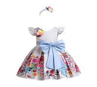Generisch Vestidos de niña para uso diario casual al aire libre. Vestido con estampado floral en V para niños de 1 a 7 años. Perfecto para actividades de primavera y verano. Con fácil, Blanco, 6-7
