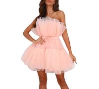 Generisch Vestidos de puerta para mujer, corto, hombros descubiertos, vestido de noche, vestido de noche, elegante, vestido de fiesta, sexy, con tul, vestido de cumpleaños, tallas grandes, vestido de