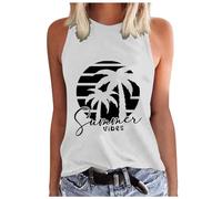 Generisch Vestidos de verano para mujer, diseño gráfico de playa, camisetas de tirantes informales, chaleco, country, música, tanques, leggings batik, Blanco, XL