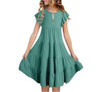 Generisch Vestidos de verano para niñas de doble capa con mangas revoloteadoras que fluyen vestido de líneas A casual vestido midi con degradado ropa infantil, verde, 10-11 años