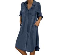 Generisch Vestidos elegantes cortos con botones de bolsillo para las mujeres ropa suelta para las mujeres vestido para mujeres gorditas invierno, marine, XL