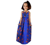 Generisch Vestidos Estilo Sin Mangas Dashiki 16Y Africano Niño Correa Tradicional Ankara Niñas Vestido de Bebé Princesa Trajes De Espalda Vestidos De Niñas Más Largo, azul, 4-5 años