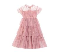 Generisch Vestidos festivos para niños pequeños volantes manga estrella luna lentejuelas princesa vestido fiesta de baile volantes vestidos ropa, Rosa., 7-8 años