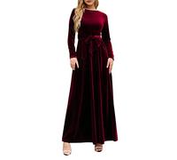 Generisch Vestidos maxi de verano para mujer elegante vestido largo de terciopelo para primavera invierno con cuello redondo mangas largas estilo atemporal vestidos largos mujeres, rojo, M