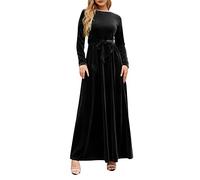 Generisch Vestidos maxi de verano para mujer elegante vestido largo de terciopelo para primavera invierno con cuello redondo mangas largas estilo atemporal vestidos largos mujeres, Negro , XXL