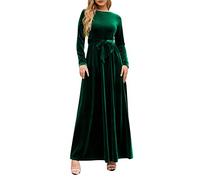 Generisch Vestidos maxi de verano para mujer elegante vestido largo de terciopelo para primavera invierno con cuello redondo mangas largas estilo atemporal vestidos largos mujeres, verde, M