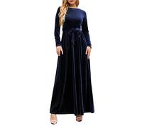 Generisch Vestidos maxi de verano para mujer elegante vestido largo de terciopelo para primavera invierno con cuello redondo mangas largas estilo atemporal vestidos largos mujeres, azul, XXL