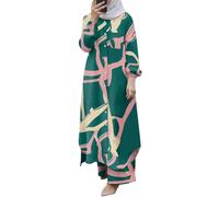 Generisch Vestidos musulmanes para mujer, 2 piezas, musulmanes, manga larga, botones y pantalones de pierna ancha, traje de Ramadán, elegante, dos piezas, Oriente Medio, Dubai, árabe, turco, verde, L