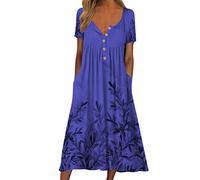 Generisch Vestidos para mujer 2022 Vestido recto largo con estampado floral de manga corta con bolsillo, marine, S