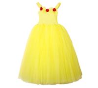 Generisch Vestidos para niñas de Carnaval Vestido de princesa de cuento de hadas de malla para niños pequeños con bordado floral, vestido de fiesta hasta el suelo, amarillo, 12-24 meses