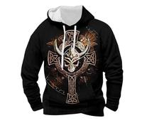 Generisch Viking Hoody - Sudadera con capucha para hombre, diseño de mitología nórdica, sudadera medieval, sudadera con capucha con estampado vikingo, diseño de criaturas míticas Odin Y2K, S1 negro