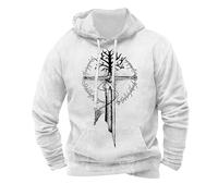 Generisch Viking Hoody - Sudadera con capucha para hombre, diseño de mitología nórdica, sudadera medieval, sudadera con capucha con estampado vikingo, diseño de criaturas míticas Odin Y2K, S1 Blanco