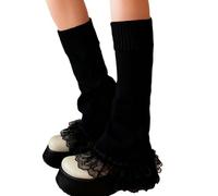Generisch Volantes de encaje multicapa sobre las medias de la rodilla Lolita Lindos calentadores de piernas estéticos Zapatos de moda, Negro , talla única