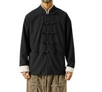 Generisch Waffle Tangzhuang Hombres Hanfu Chino Abrigos Kung Fu Tai Chi Chaqueta Primavera Verano Abrigo Chino Tang Traje Chino Botón Abajo Chaquetas Tradicionales, Negro , 3XL