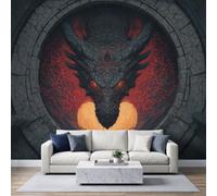 Generisch Wanddeko mural Fantasy Black Dragón Lava Arco Papel Pintado Efecto 3D 200 x 140 cm Papel pintado no tejido Moderno Póster Decoración para Salón Dormitorio Cocina Pasillo