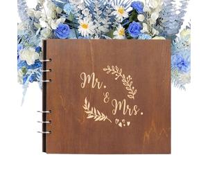 Generisch Wedding Guest Book, Spiral Binding Registry Album, Wood Cover Design for Use, Natural Wooden Material Craft, Personed Signature Keepsake, for Aniversaries Birthdays Bridal Shower