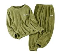 Generisch Weicher Winterflanellpyjama für gemütliche Fleece-Loungewear, zweiteiliges Outfit mit langärmeligem Oberteil Hose, Bequeme -Schlafbekleidung (Light Green, XXL)