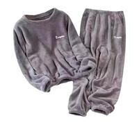 Generisch Weicher Winterflanellpyjama für gemütliche Fleece-Loungewear, zweiteiliges Outfit mit langärmeligem Oberteil Hose, Bequeme -Schlafbekleidung (Grey, XXL)